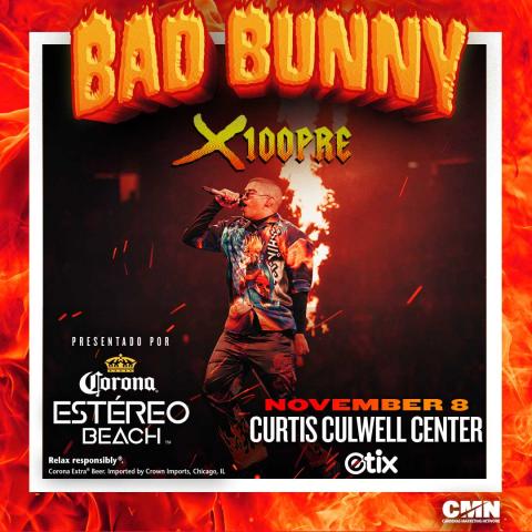 Bad Bunny performing in front of pyro